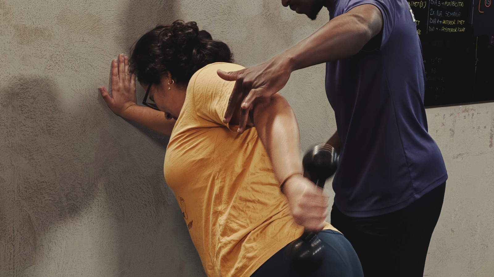 Profissional orientando a execução de um exercício